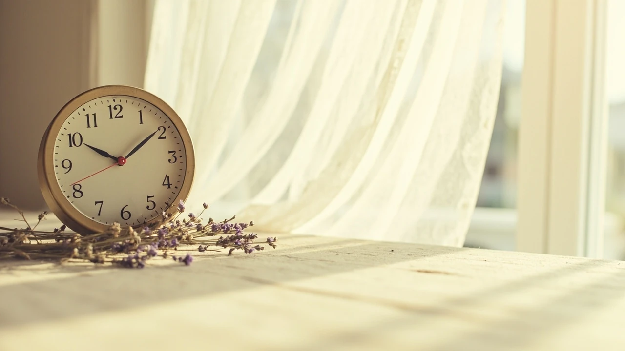 Zegar z godziną 05:05 w porannym świetle, symbolika godziny anielskiej